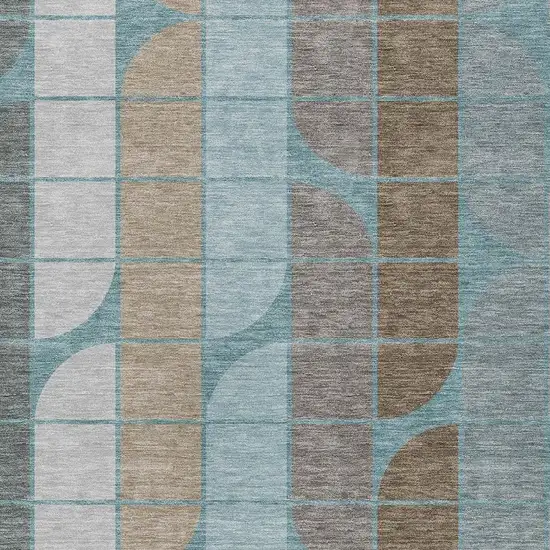 Teal Blue Brown And Silver Geometric Washable Indoor Outdoor Area Rug Photo 2