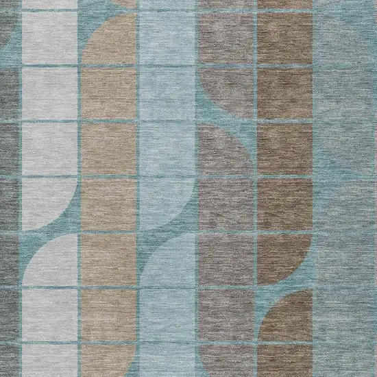 Teal Blue Brown And Silver Geometric Washable Indoor Outdoor Area Rug Photo 2