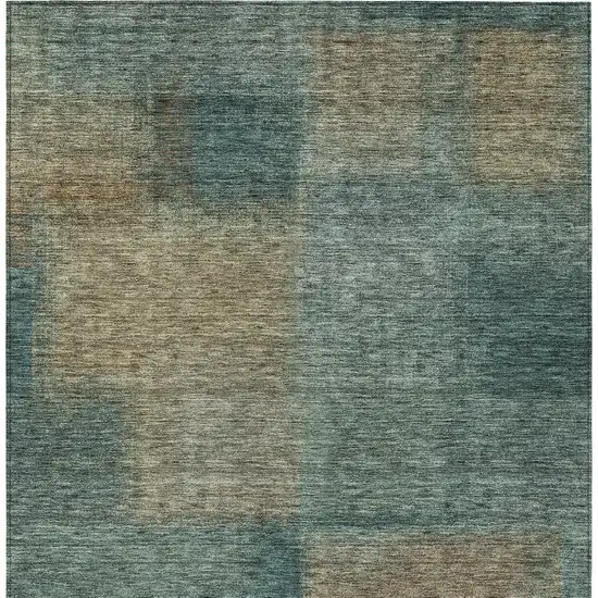 Teal Blue Brown And Taupe Abstract Washable Indoor Outdoor Area Rug Photo 5