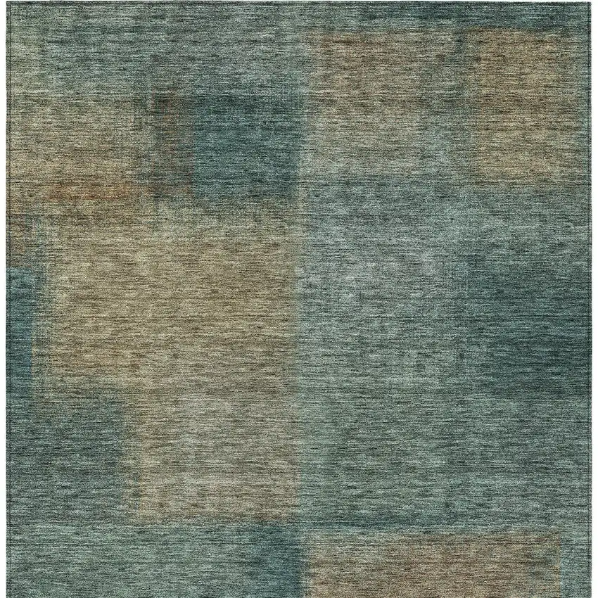 Teal Blue Brown And Taupe Abstract Washable Indoor Outdoor Area Rug Photo 5