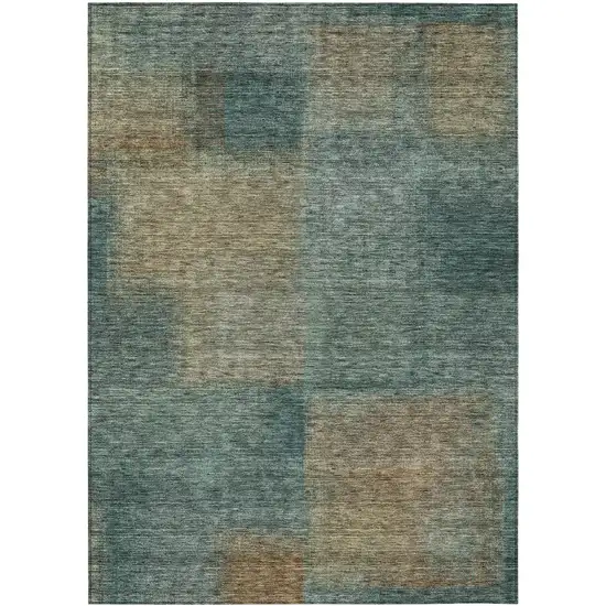 Teal Blue Brown And Taupe Abstract Washable Indoor Outdoor Area Rug Photo 1