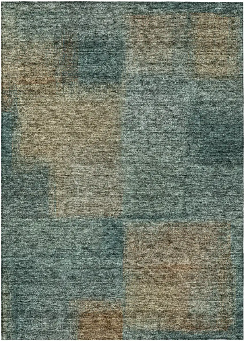 Teal Blue Brown And Taupe Abstract Washable Indoor Outdoor Area Rug Photo 1