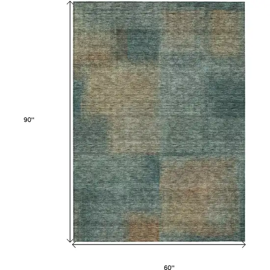 Teal Blue Brown And Taupe Abstract Washable Indoor Outdoor Area Rug Photo 9