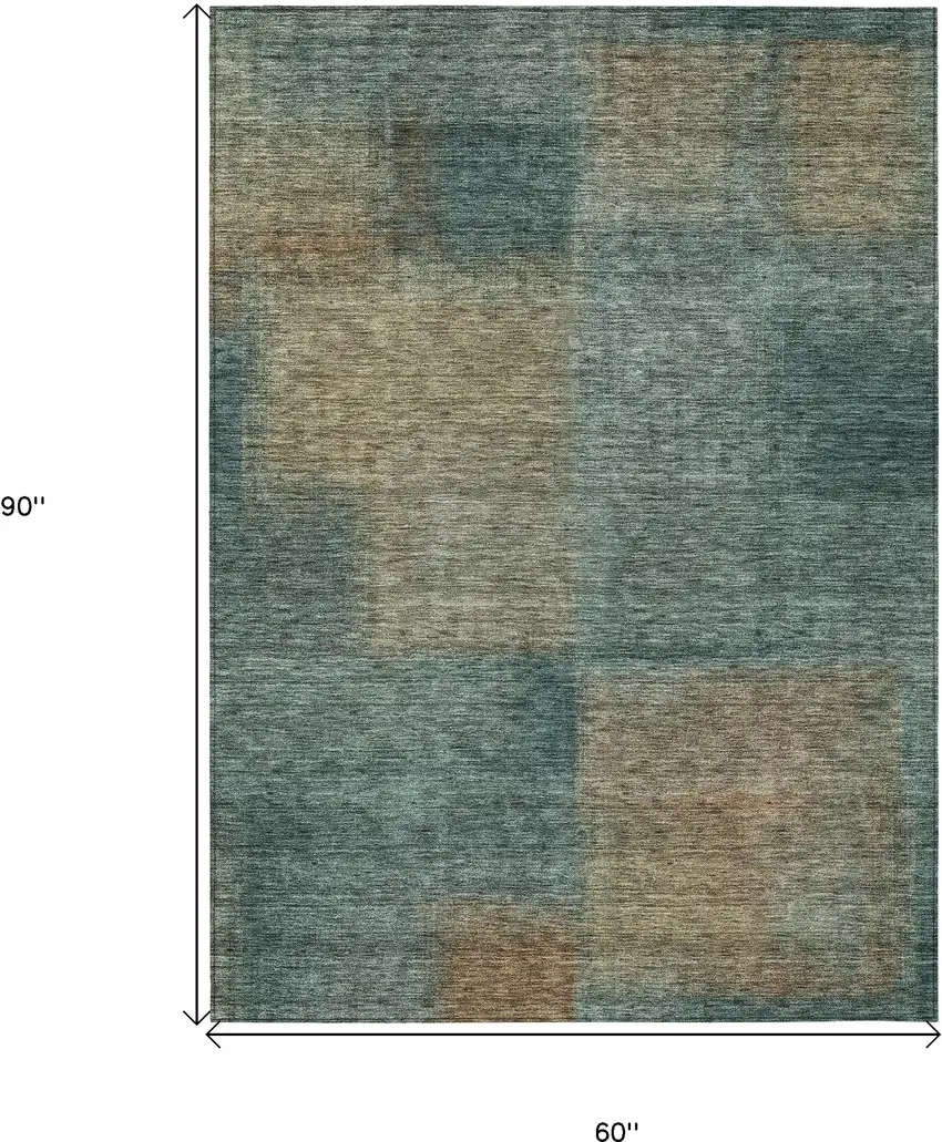 Teal Blue Brown And Taupe Abstract Washable Indoor Outdoor Area Rug Photo 9