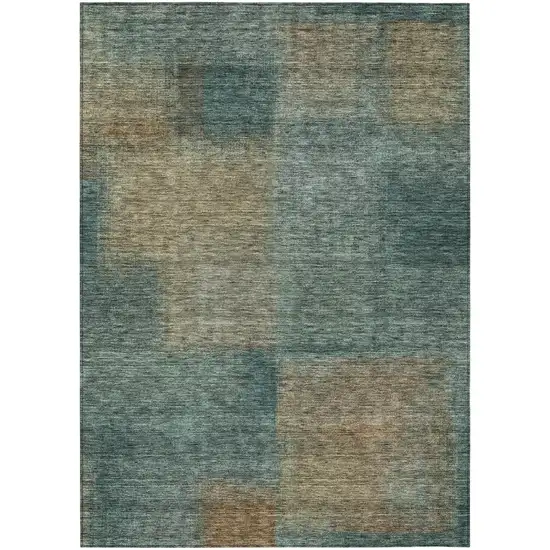 Teal Blue Brown And Taupe Abstract Washable Indoor Outdoor Area Rug Photo 1