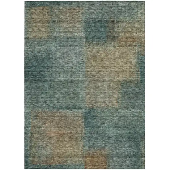 Teal Blue Brown And Taupe Abstract Washable Indoor Outdoor Area Rug Photo 4