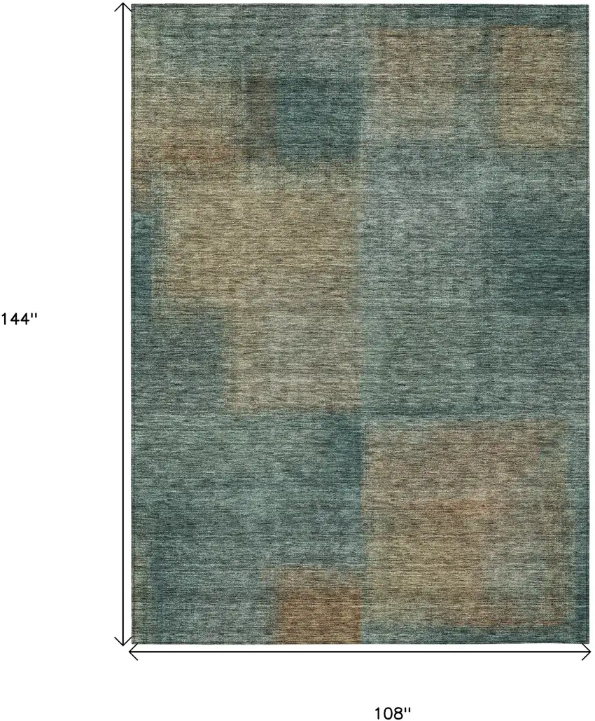 Teal Blue Brown And Taupe Abstract Washable Indoor Outdoor Area Rug Photo 3