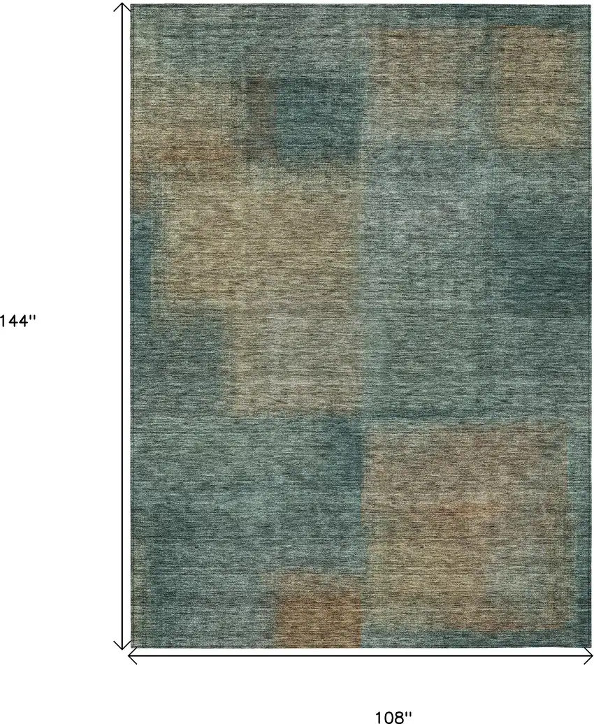 Teal Blue Brown And Taupe Abstract Washable Indoor Outdoor Area Rug Photo 3