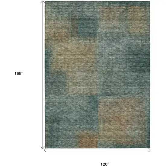 Teal Blue Brown And Taupe Abstract Washable Indoor Outdoor Area Rug Photo 3