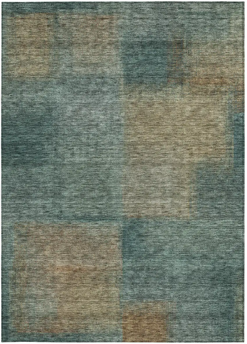 Teal Blue Brown And Taupe Abstract Washable Indoor Outdoor Area Rug Photo 4