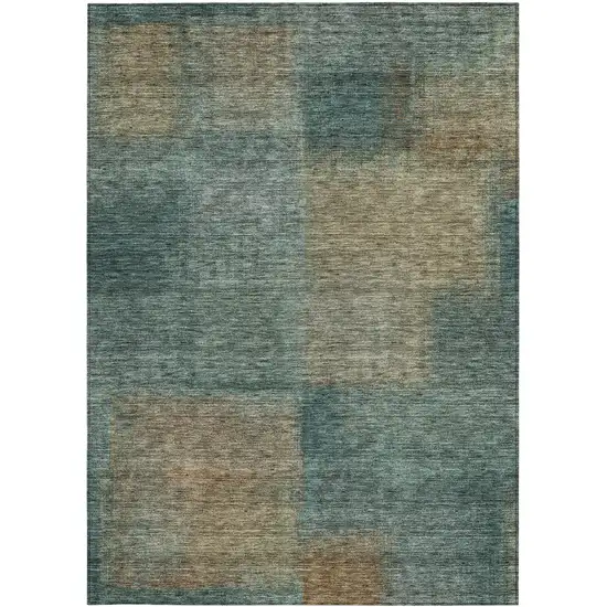 Teal Blue Brown And Taupe Abstract Washable Indoor Outdoor Area Rug Photo 4