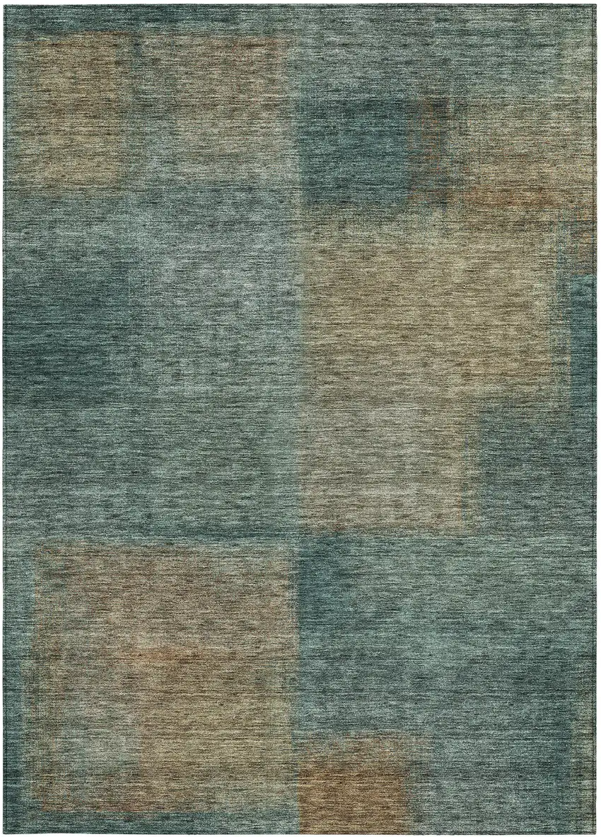 Teal Blue Brown And Taupe Abstract Washable Indoor Outdoor Area Rug Photo 4