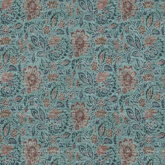 Teal Blue Brown And Taupe Floral Washable Indoor Outdoor Area Rug Photo 7