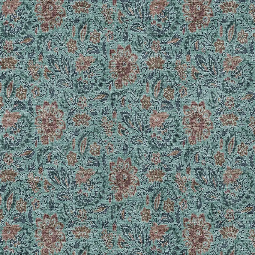 Teal Blue Brown And Taupe Floral Washable Indoor Outdoor Area Rug Photo 7