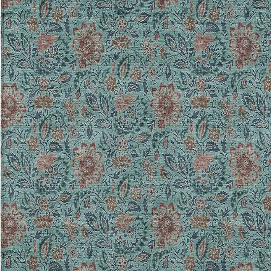Teal Blue Brown And Taupe Floral Washable Indoor Outdoor Area Rug Photo 7