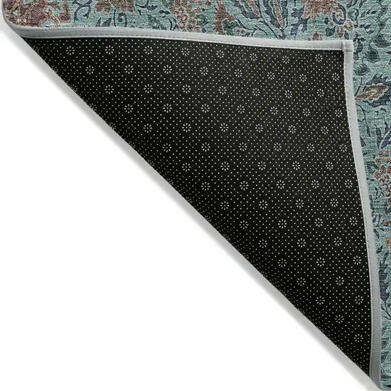 Teal Blue Brown And Taupe Floral Washable Indoor Outdoor Area Rug Photo 4