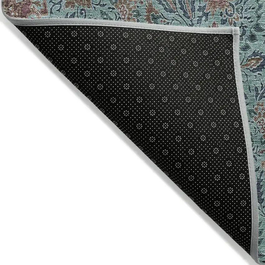 Teal Blue Brown And Taupe Floral Washable Indoor Outdoor Area Rug Photo 4