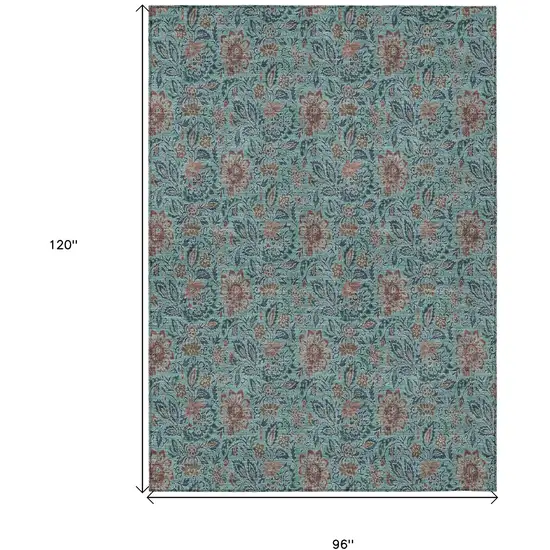 Teal Blue Brown And Taupe Floral Washable Indoor Outdoor Area Rug Photo 3