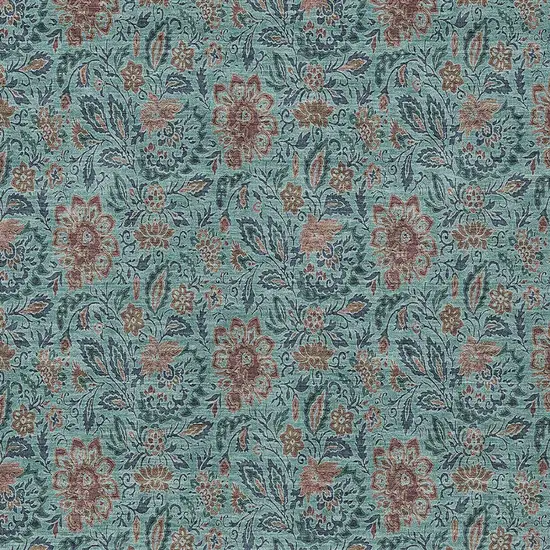 Teal Blue Brown And Taupe Floral Washable Indoor Outdoor Area Rug Photo 7