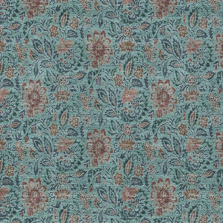Teal Blue Brown And Taupe Floral Washable Indoor Outdoor Area Rug Photo 7