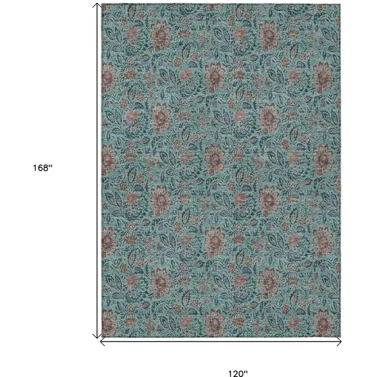 Teal Blue Brown And Taupe Floral Washable Indoor Outdoor Area Rug Photo 3