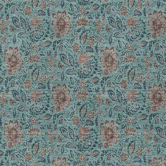 Teal Blue Brown And Taupe Floral Washable Indoor Outdoor Area Rug Photo 7