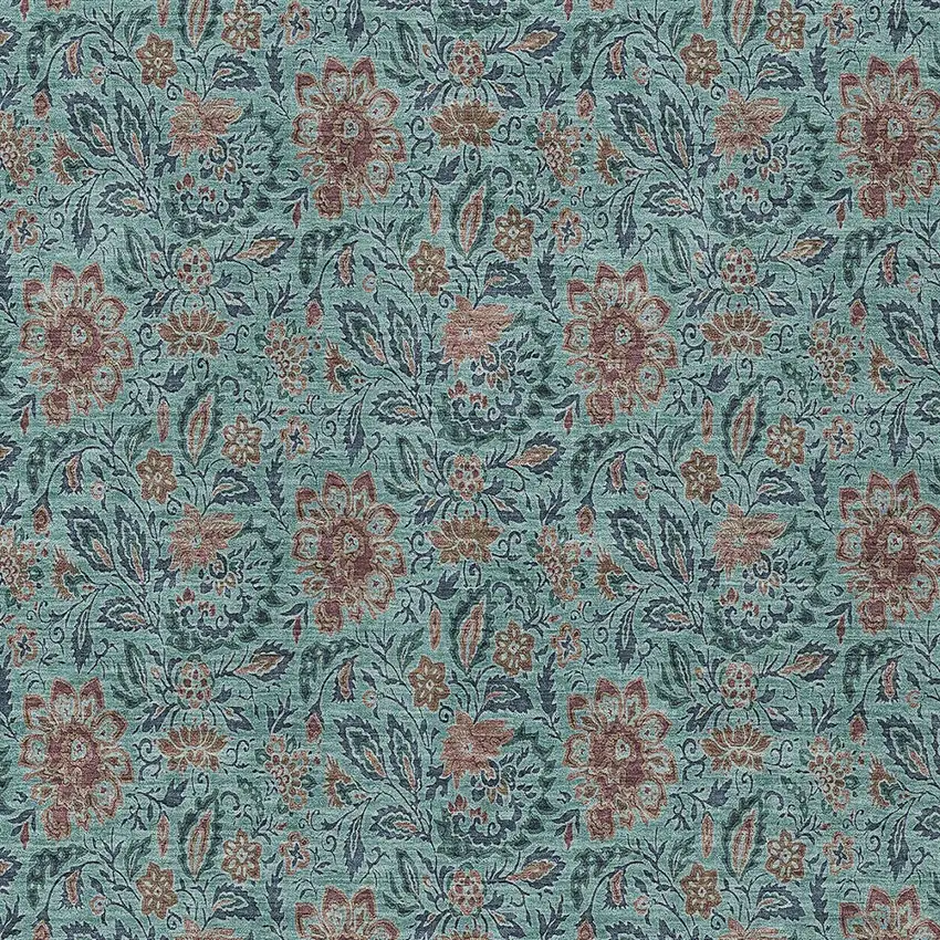 Teal Blue Brown And Taupe Floral Washable Indoor Outdoor Area Rug Photo 7