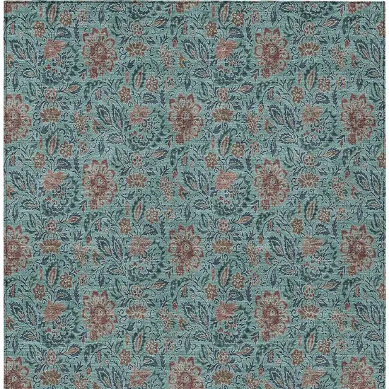 Teal Blue Brown And Taupe Floral Washable Indoor Outdoor Area Rug Photo 8