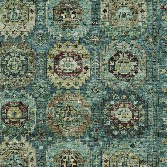 Teal Blue Brown And Taupe Medallion Washable Indoor Outdoor Area Rug Photo 4