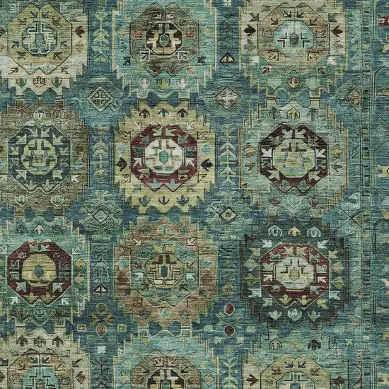 Teal Blue Brown And Taupe Medallion Washable Indoor Outdoor Area Rug Photo 8