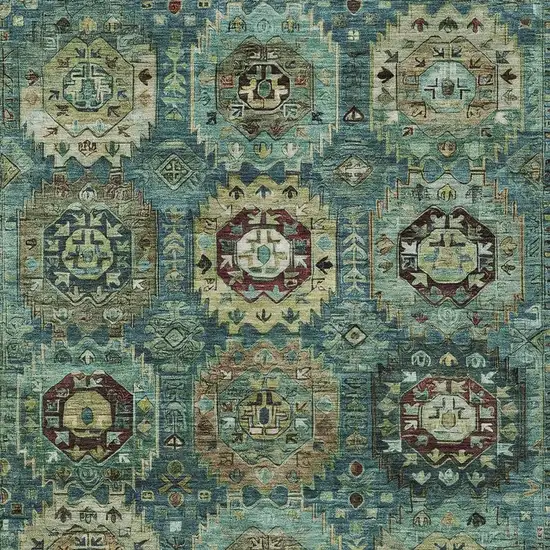 Teal Blue Brown And Taupe Medallion Washable Indoor Outdoor Area Rug Photo 3