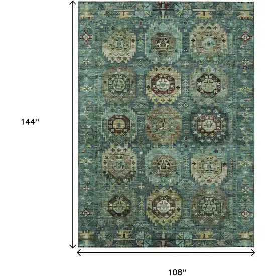 Teal Blue Brown And Taupe Medallion Washable Indoor Outdoor Area Rug Photo 9