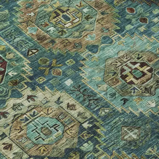 Teal Blue Brown And Taupe Medallion Washable Indoor Outdoor Area Rug Photo 7