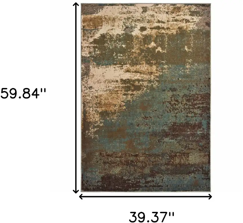 Teal Blue Brown Green And Beige Abstract Power Loom Stain Resistant Area Rug Photo 10