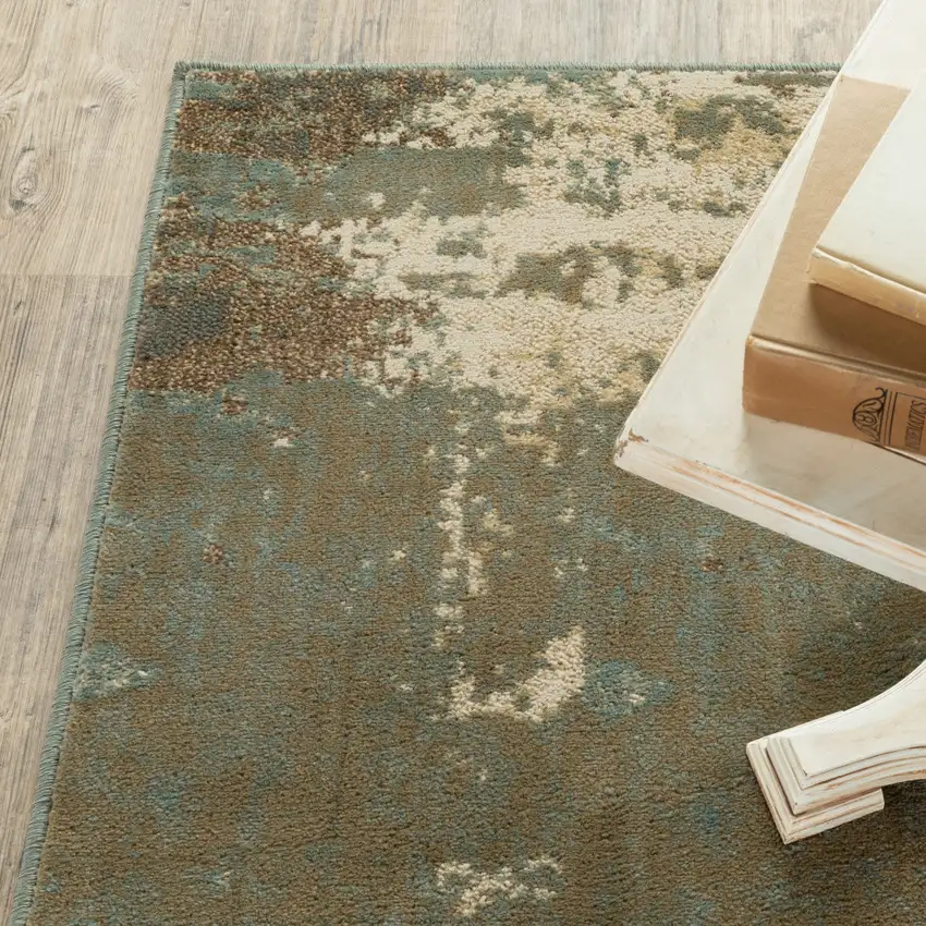 Teal Blue Brown Green And Beige Abstract Power Loom Stain Resistant Area Rug Photo 6