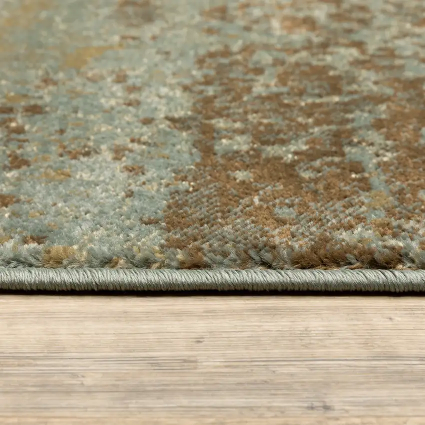Teal Blue Brown Green And Beige Abstract Power Loom Stain Resistant Area Rug Photo 9