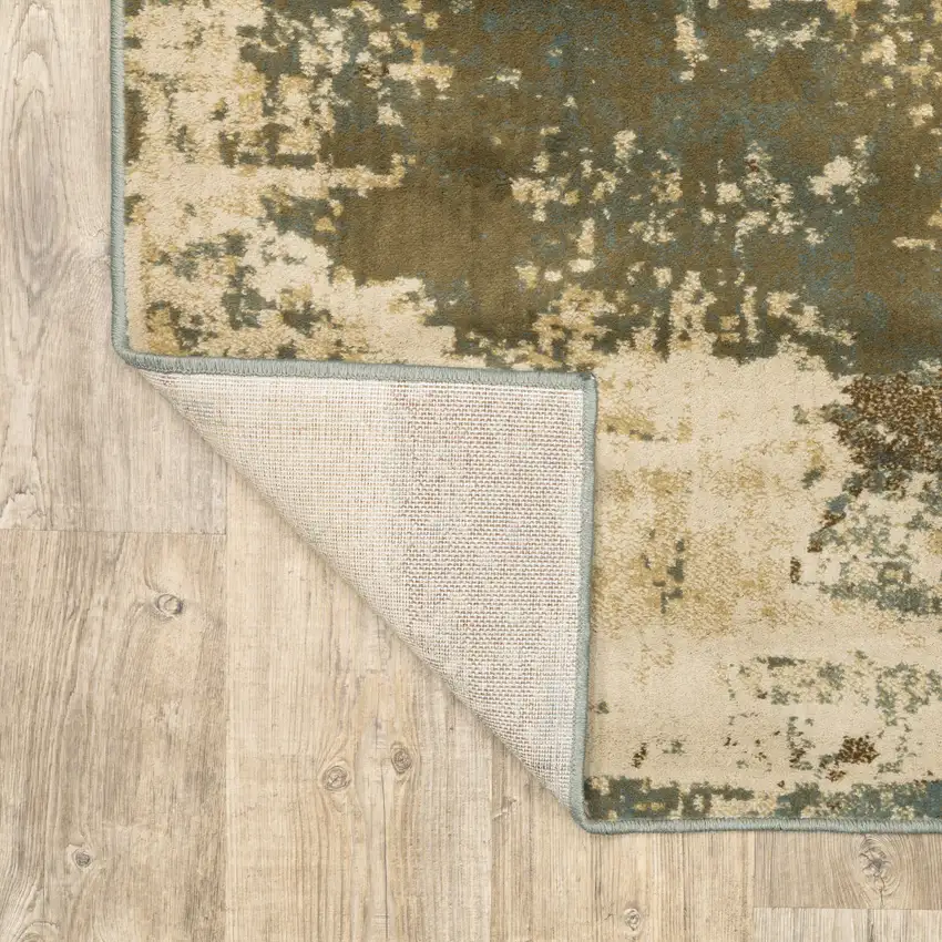 Teal Blue Brown Green And Beige Abstract Power Loom Stain Resistant Area Rug Photo 7