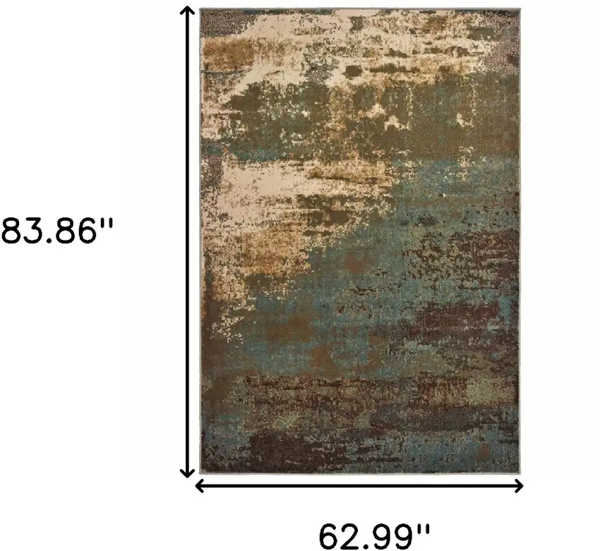 Teal Blue Brown Green And Beige Abstract Power Loom Stain Resistant Area Rug Photo 10