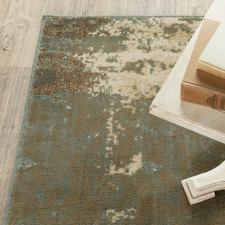 Teal Blue Brown Green And Beige Abstract Power Loom Stain Resistant Area Rug Photo 5