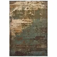 Photo of Teal Blue Brown Green And Beige Abstract Power Loom Stain Resistant Area Rug
