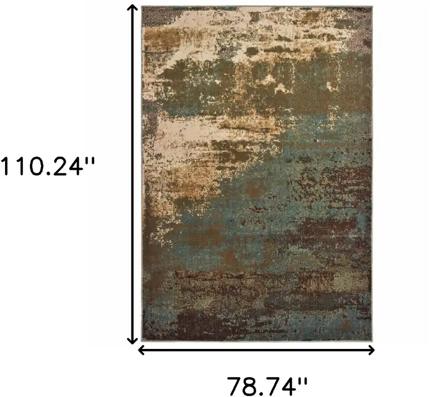 Teal Blue Brown Green And Beige Abstract Power Loom Stain Resistant Area Rug Photo 10