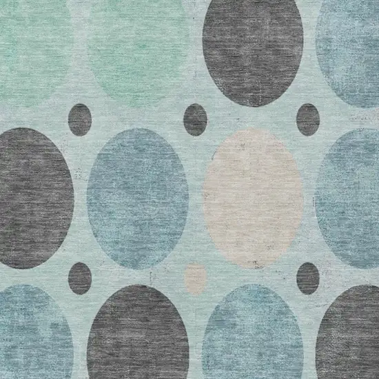 Teal Blue Charcoal And Beige Geometric Washable Indoor Outdoor Area Rug Photo 3