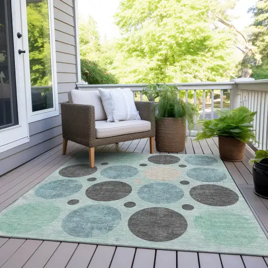Teal Blue Charcoal And Beige Geometric Washable Indoor Outdoor Area Rug Photo 8