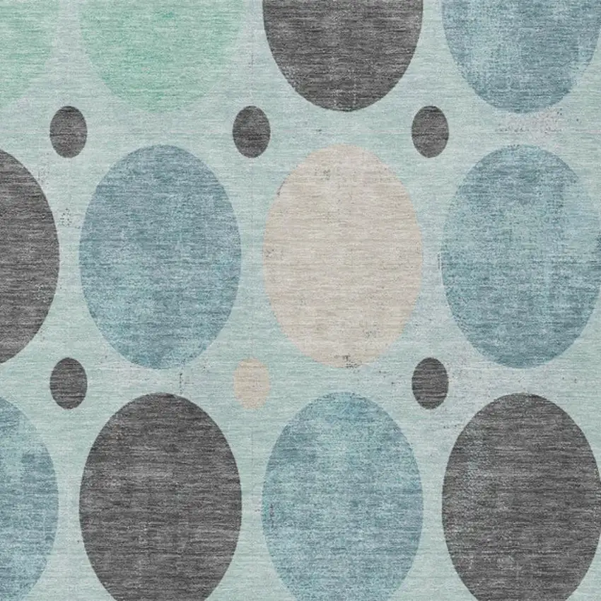 Teal Blue Charcoal And Beige Geometric Washable Indoor Outdoor Area Rug Photo 3