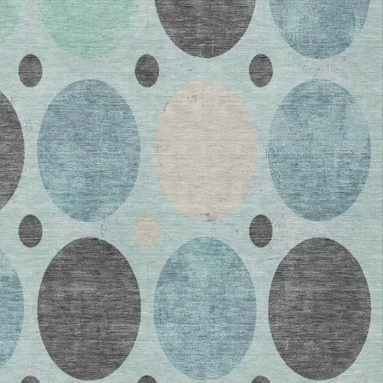 Teal Blue Charcoal And Beige Geometric Washable Indoor Outdoor Area Rug Photo 3
