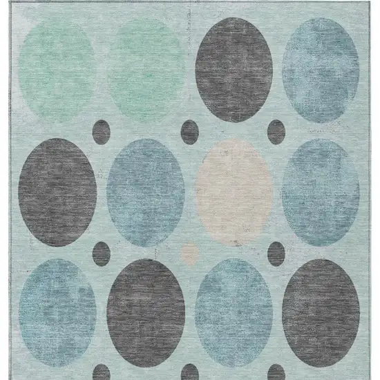 Teal Blue Charcoal And Beige Geometric Washable Indoor Outdoor Area Rug Photo 9