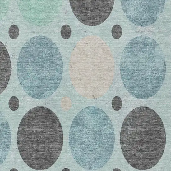 Teal Blue Charcoal And Beige Geometric Washable Indoor Outdoor Area Rug Photo 4
