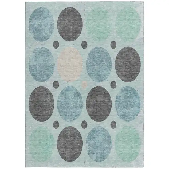 Teal Blue Charcoal And Beige Geometric Washable Indoor Outdoor Area Rug Photo 3