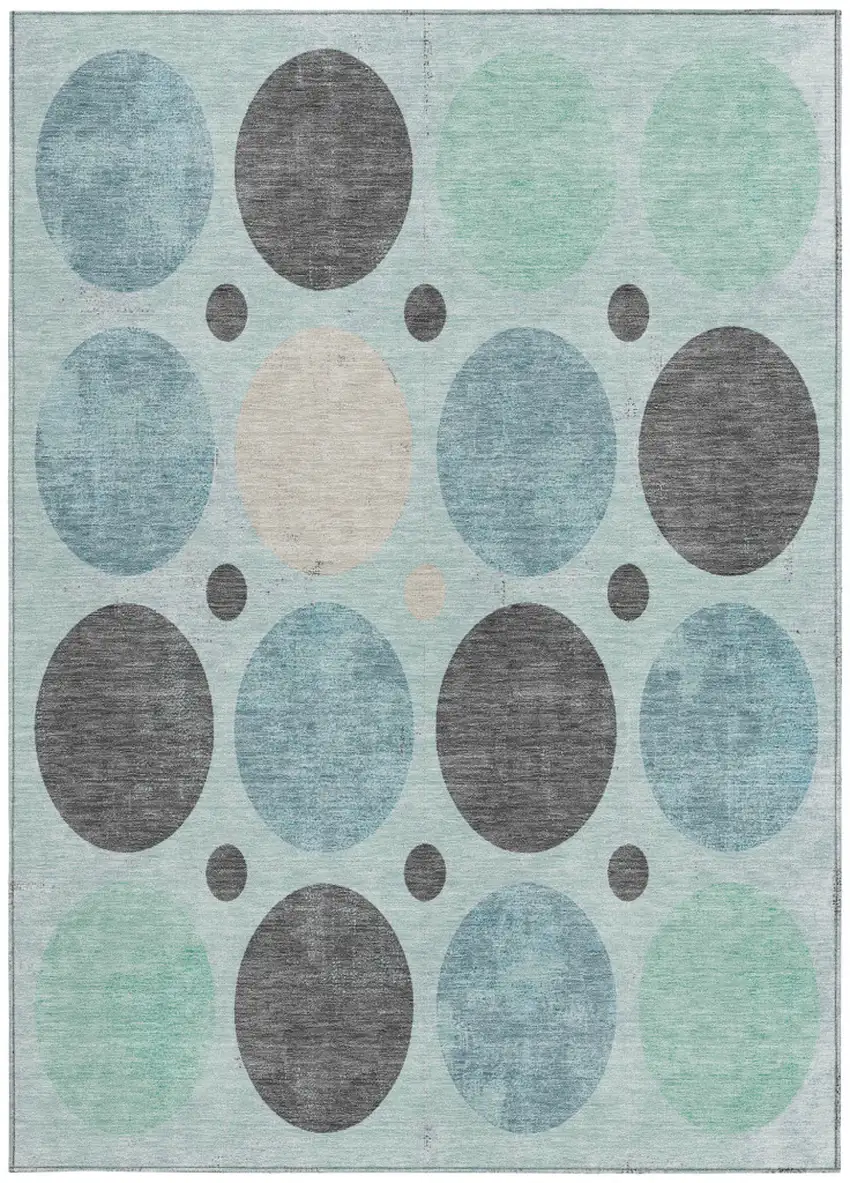 Teal Blue Charcoal And Beige Geometric Washable Indoor Outdoor Area Rug Photo 3