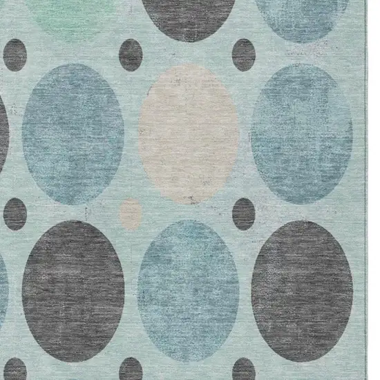 Teal Blue Charcoal And Beige Geometric Washable Indoor Outdoor Area Rug Photo 3